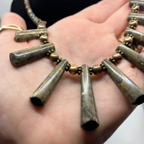 Artisan Natural Bronzite and Pearl Beaded Necklace 19 inches Handmade NEW - Picture 13 of 14